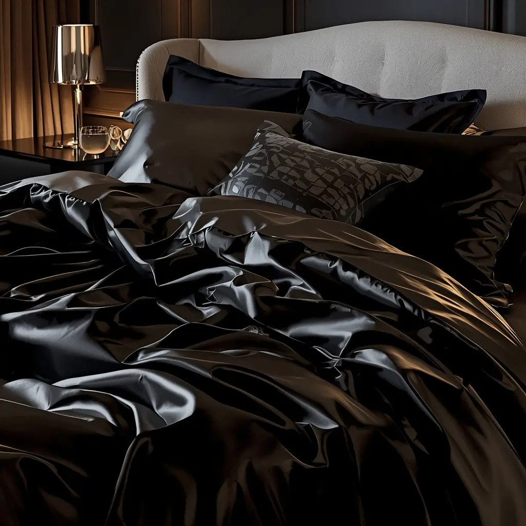 BEDELITE satin sheets queen size bed set in black silky smooth fabric